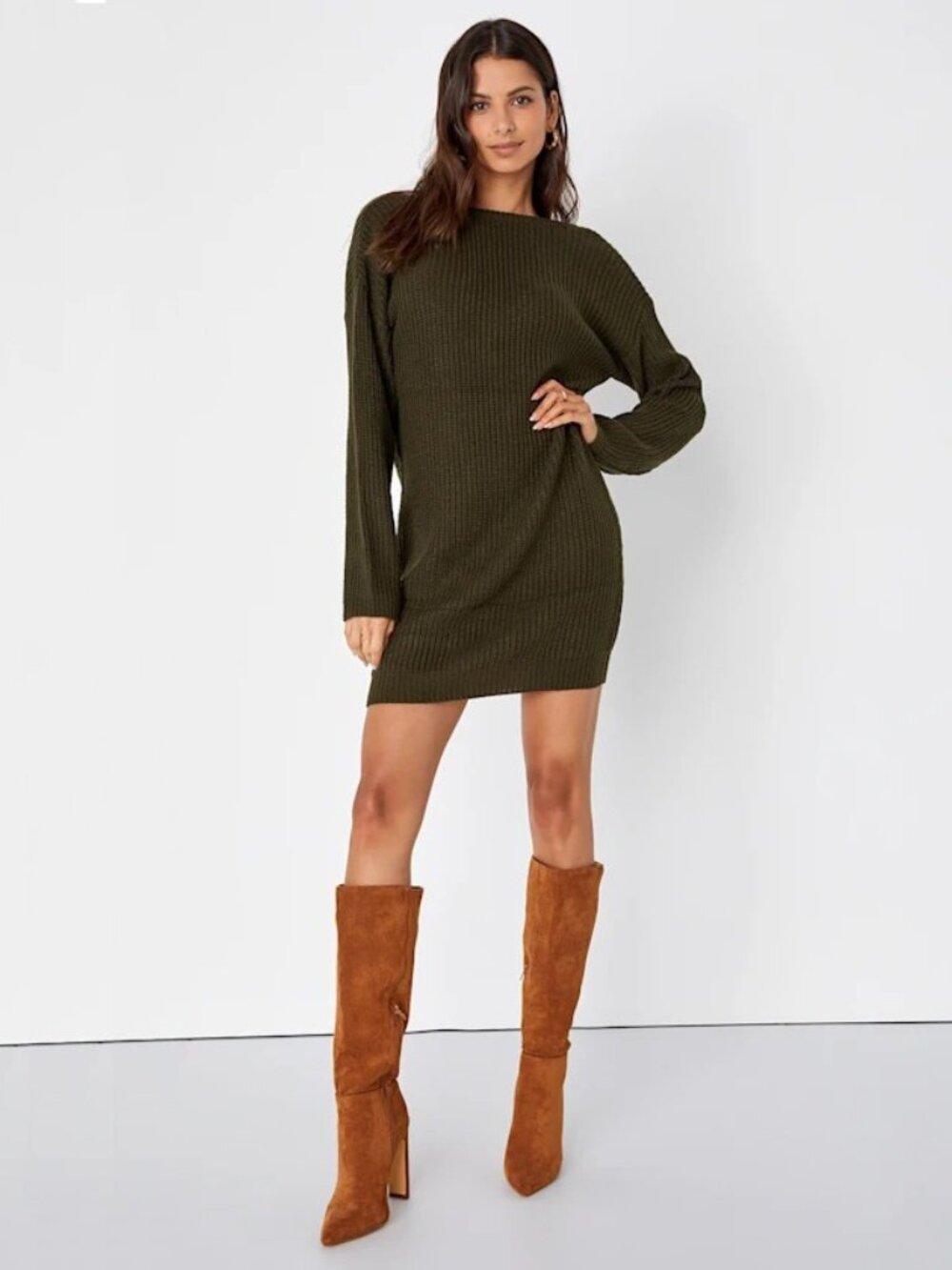 2/$30 Lulus Bringing Sexy Back Olive Green Backless Sweater Dress Small #A2983 - Picture 3 of 9